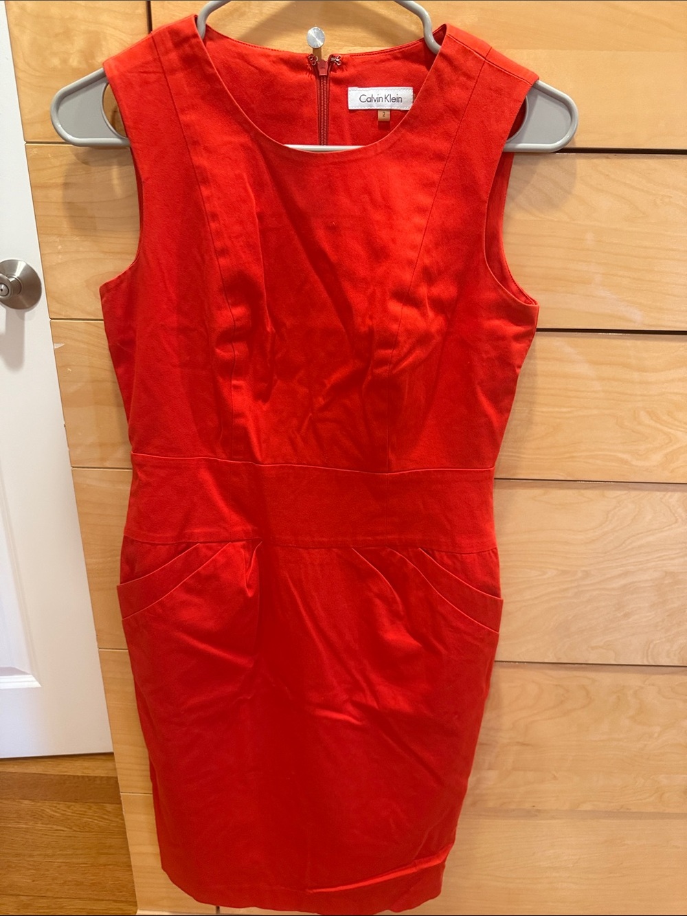 Calvin Klein Red Sleeveless Sheath Midi Dress